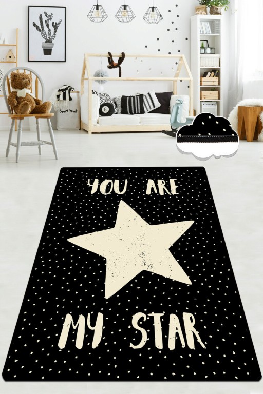 Covor, My Star DJT , 80x140 cm, Catifea, Alb/Negru