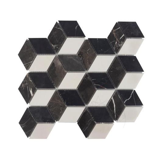 Mozaic Marmura Bianco Carrara, Cleopatra, Nero Marquina Mix Cube Design Mata