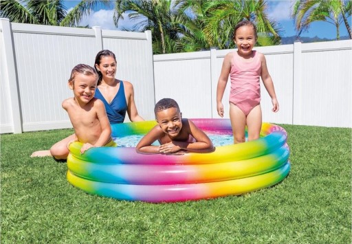 Piscina gonflabila rotunda pentru copii Rainbow, 147x33 cm, 150 L, polivinil, multicolor