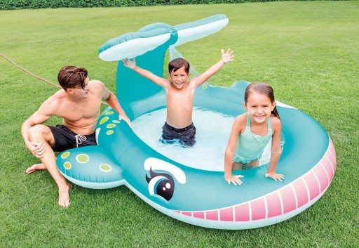 Piscina gonflabila pentru copii Whale, 200 L, 201x196x91 cm, polivinil, multicolor