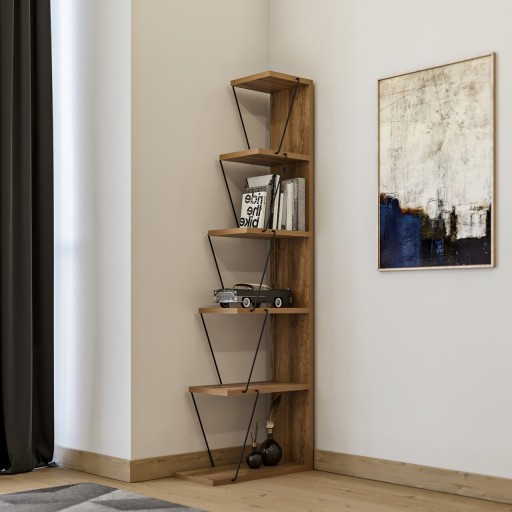 Biblioteca Tlos, Kalune Design, 50x22x150 cm, natural/negru