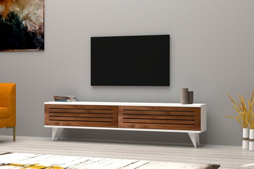 Comoda TV Hill, Puqa Design, 160x25x40 cm, maro/alb