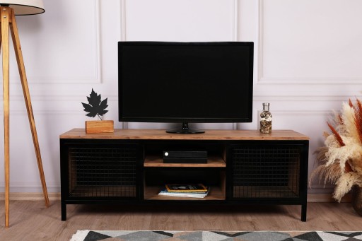 Comoda TV Zeno, Kalune Design, 150x40x47 cm, natural/negru