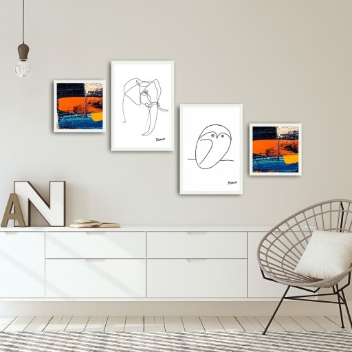 Set 4 tablouri decorative, Alpha Wall, Animal Abstract, 30x30/35x50 cm