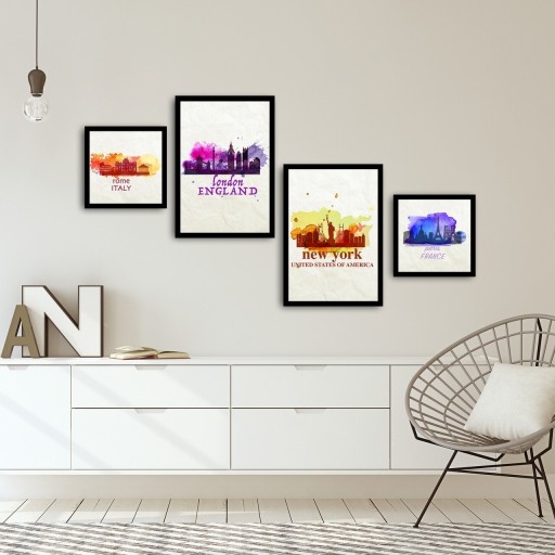 Set 4 tablouri decorative, Alpha Wall, Big Cities, 30x30/35x50 cm