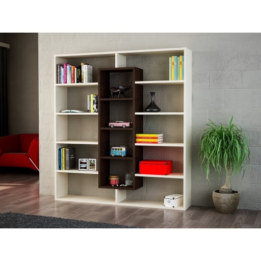 Biblioteca Wooden Art, Ample Birch Wenge, 125x135.7x22 cm