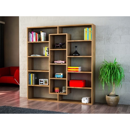 Biblioteca Wooden Art, Ample Walnut, 125x135.7x22 cm