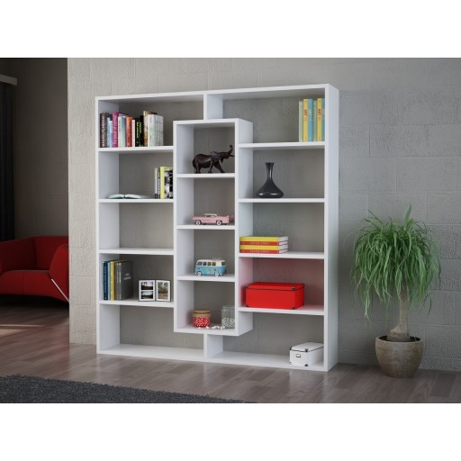 Biblioteca Wooden Art, Ample White, 125x135.7x22 cm