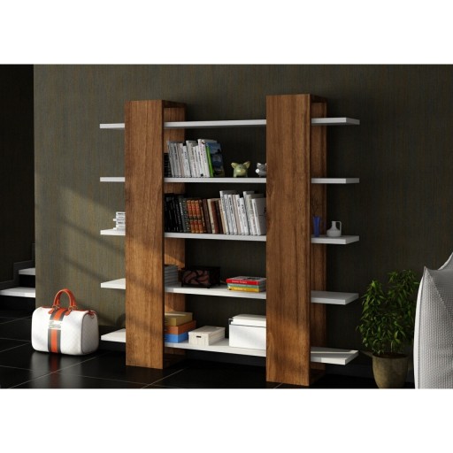 Biblioteca Wooden Art, Pool White Walnut, 120x19.5x120 cm