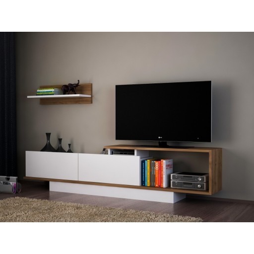 Comoda TV cu dulap, Wooden Art, Asos White Walnut