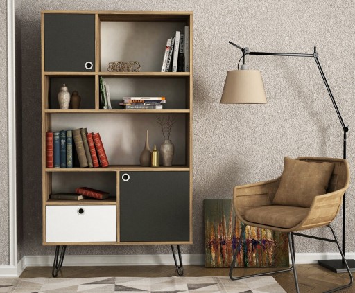 Biblioteca Karamel, Tera Home, 90x25x160 cm, gri/maro