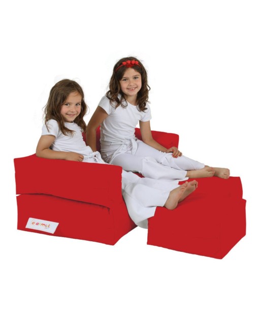 Set fotoliu dublu si 2 taburete pentru copii, Bean Bag, Ferndale, 100x50x40 cm, poliester impermeabil, rosu