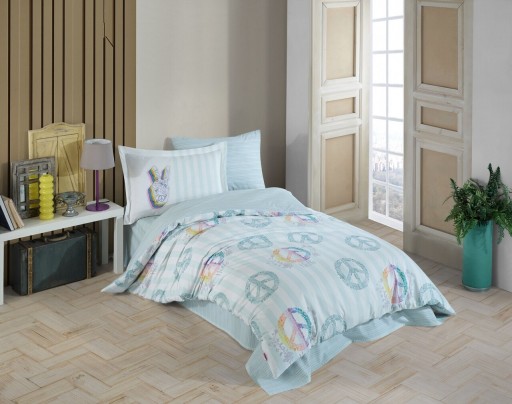 Lenjerie de pat pentru o persoana, 3 piese, 160x220 cm, 100% bumbac poplin, Hobby, Peace, verde