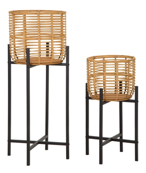 Set 2 suportui pentru ghivece Rattan, Mauro Ferretti, Ø 38x90 cm, ratan/fier, multicolor