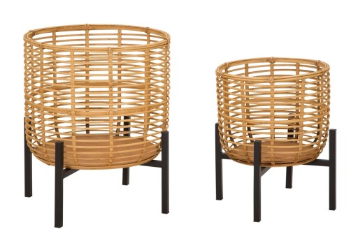 Set 2 suportui pentru ghivece Rattan, Mauro Ferretti, Ø 41x47 cm, ratan/fier, multicolor