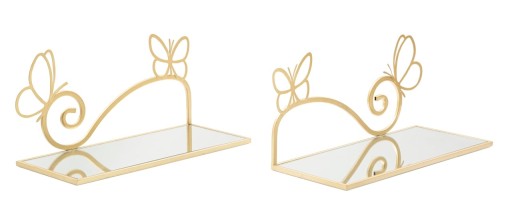 Set 2 etajere pentru pat Butterfly, Mauro Ferretti, 41.5x18x21 cm , fier/oglinda, auriu