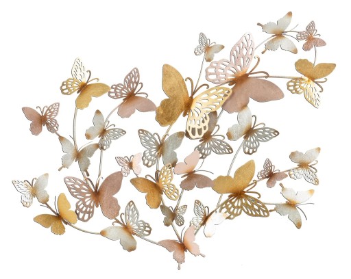 Decoratiune de perete Butterflies Light Pink, Mauro Ferretti, 132x95.5 cm, fier, multicolor