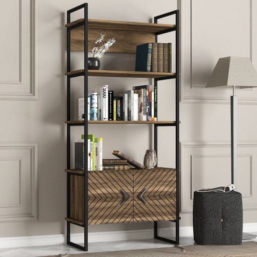 Biblioteca, Tera Home, Scala 804TRH3609, 90 x 180 x 39 cm, pal melaminat, nuc