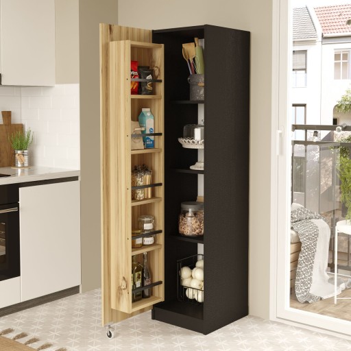 Dulap multifunctional, Locelso, VA1-KL, 41.7 x 176.4 x 44.3 cm, pal melaminat, nuc/negru