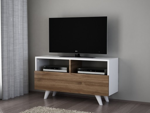 Comoda TV, Furny Home, Novella K3, 90 x 50.6 x 29.5 cm, pal melaminat, alb/nuc