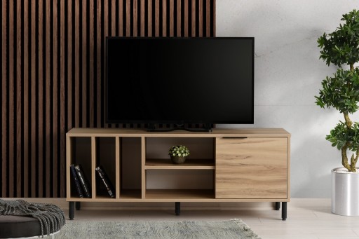 Comoda TV, Kalune Design, Bodegas, 140 x 55 x 40 cm, pal melaminat, stejar