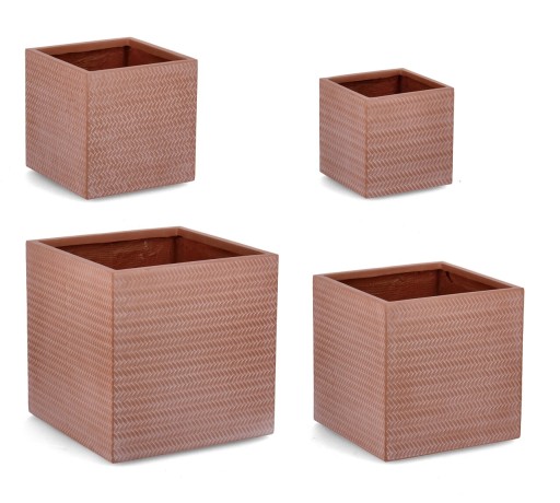 Set ghivece pentru exterior 4 piese Tressage, Bizzotto, 43.5 x 43.5 x 44 cm, fibra de sticla si argila, teracota