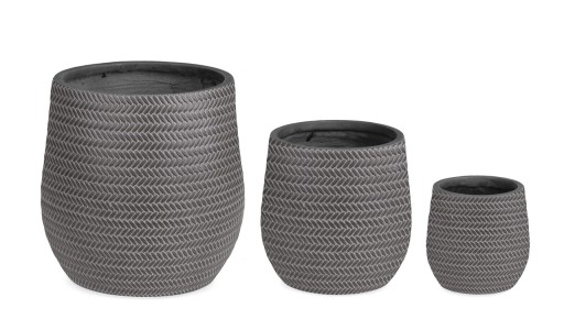 Set ghivece pentru exterior 3 piese Tressage, Bizzotto, Ø44 x 44 cm, fibra de sticla si argila, antracit