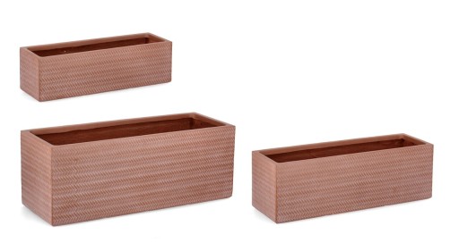 Set jardiniere pentru exterior 3 piese Tressage, Bizzotto, 80 x 30 x 30 cm, fibra de sticla si argila, teracota