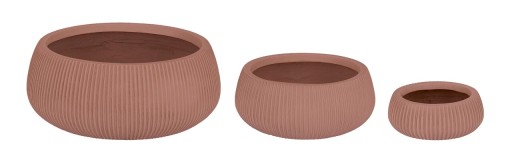 Set ghivece pentru exterior 3 piese Ribbed, Bizzotto, Ø43 x 18 cm, fibra de sticla si argila, teracota