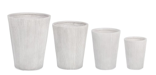 Set ghivece pentru exterior 4 piese Ribbed, Bizzotto, Ø44 x 55 cm, fibra de sticla si argila, alb