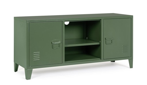 Comoda TV Cambridge, Bizzotto, 1 raft reglabil, 120.5 x 40 x 58.5 cm, otel, verde