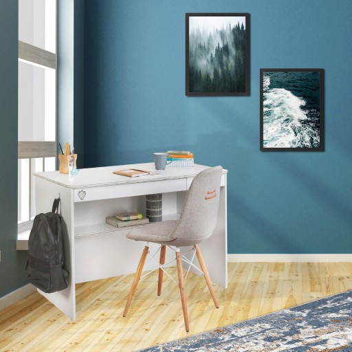 Birou, Çilek, White Study Desk, 113x75x59 cm, Multicolor