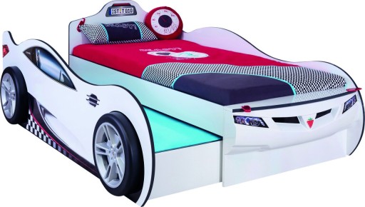 Pat pentru copii Car, Çilek, Coupe Carbed (With Friend Bed) (White) (90X190, 107x82x209 cm, Multicolor