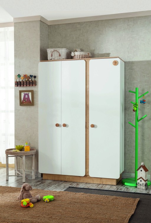 Dulap pentru haine, Çilek, Natura Baby 3 Doors Wardrobe, 136x195x56 cm, Multicolor