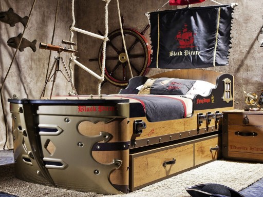 Pat pentru copii Ship, Çilek, Pirate Ship Bed (S-90X190), 105x183x241 cm, Multicolor