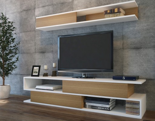 Comoda TV, Decorotika, Sims, Alb / Teak