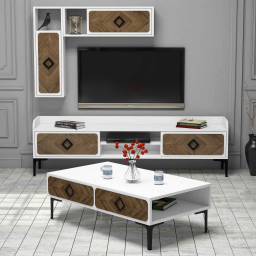 Set mobilier living, Hommy Craft, Samba, Alb/Maro