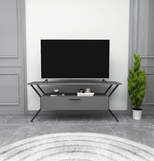 Comoda TV, Kalune Design, Tarz, 124x54x35 cm, Antracit / Negru