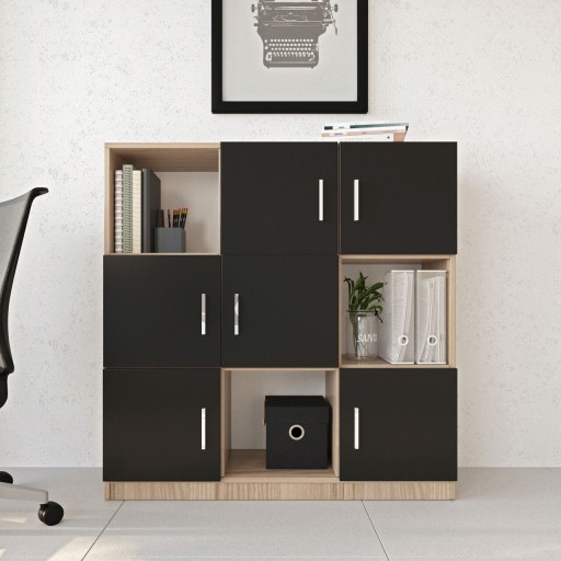 Dulap multifunctional, Locelso, VO7, 119.9x121.8x37.6 cm, Stejar / Negru