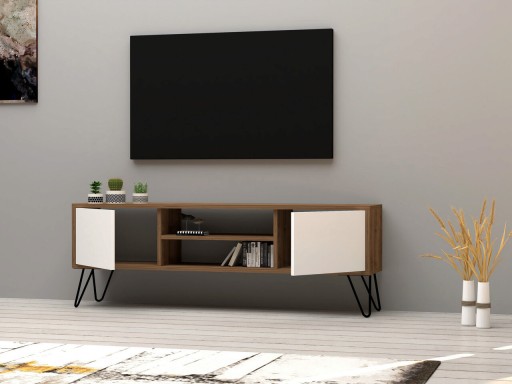 Comoda TV, Puqa Design, Eva, 140x50x30 cm, PAL, Nuc/Alb