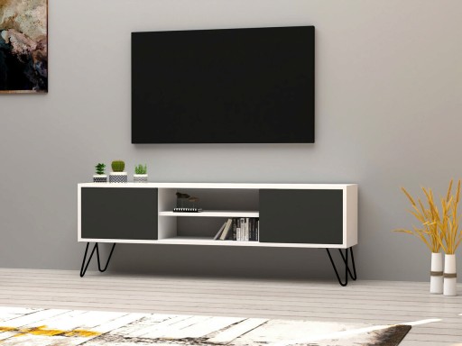 Comoda TV, Puqa Design, Hare, 140x50x30 cm, PAL, Alb / Antracit