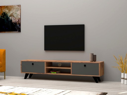 Comoda TV, Puqa Design, Tumuki, 160x37x29.6 cm, PAL, Pin Atlantic / Antracit