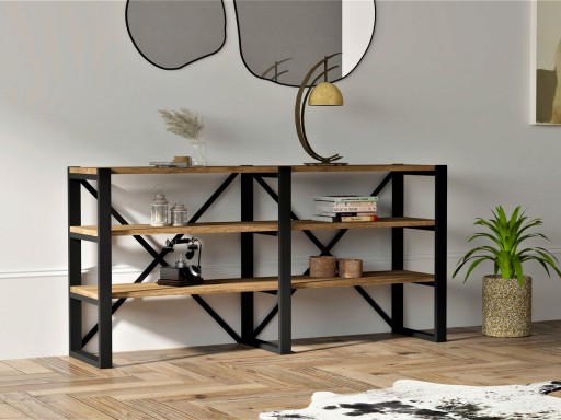 Corp biblioteca, Puqa Design, Milas, 133.2x65x32.1 cm, PAL, Nuc / Negru