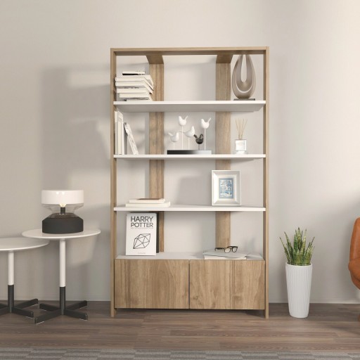 Corp biblioteca, Zena Home, Elena, 93.6x160x31.5 cm, PAL, Alb/Maro