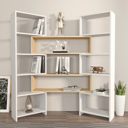 Corp biblioteca, Zena Home, Poyraz, 163.5x150x22 cm, PAL, Stejar alb