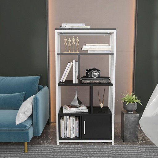 Corp biblioteca, Zena Home, Valero, 60x120x29.6 cm, PAL, Alb/Negru