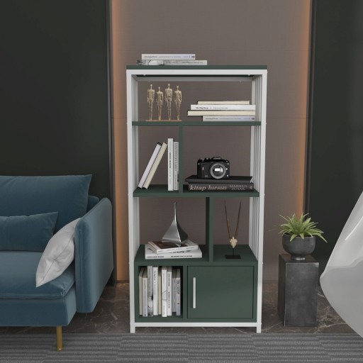 Corp biblioteca, Zena Home, Valero, 60x120x29.6 cm, PAL, Verde/Alb