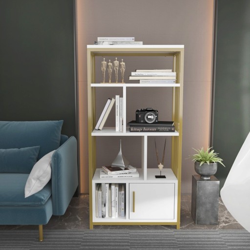 Corp biblioteca, Zena Home, Valero, 60x120x29.6 cm, PAL, Alb/Auriu