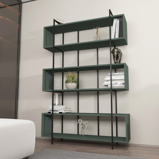 Corp biblioteca, Zena Home, Bruti, 120x180x29.6 cm, PAL, Verde/Negru