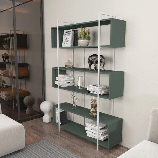 Corp biblioteca, Zena Home, Bruti, 120x180x29.6 cm, PAL, Verde/Alb